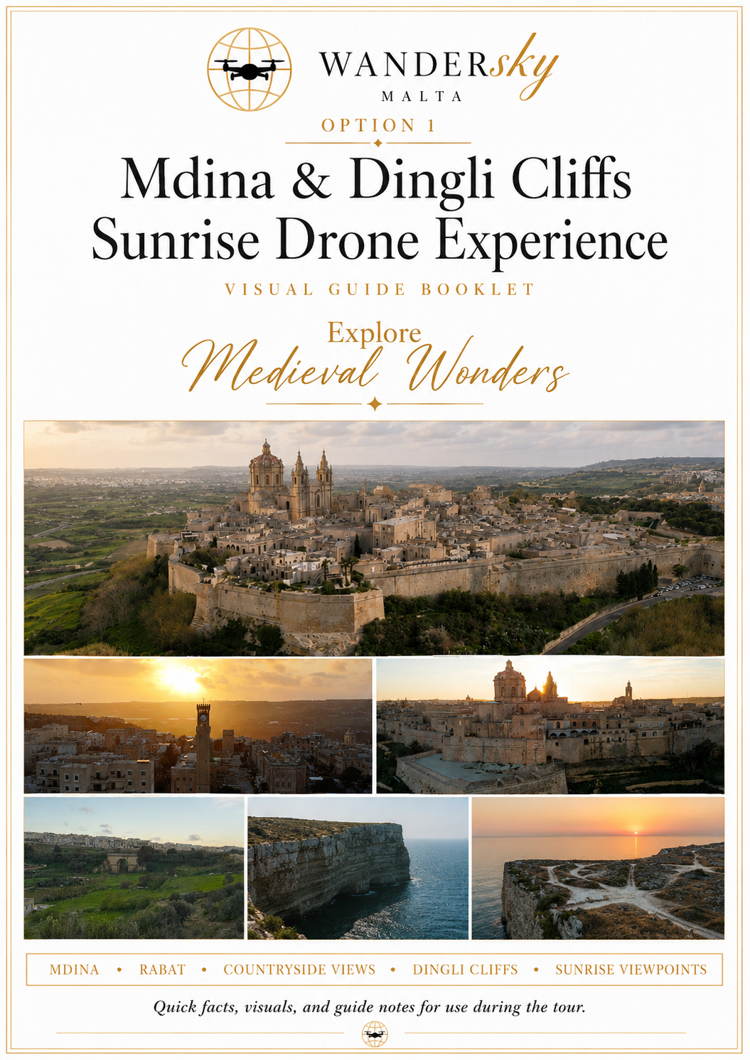 Mdina and Dingli Cliffs sunrise drone experience brochure