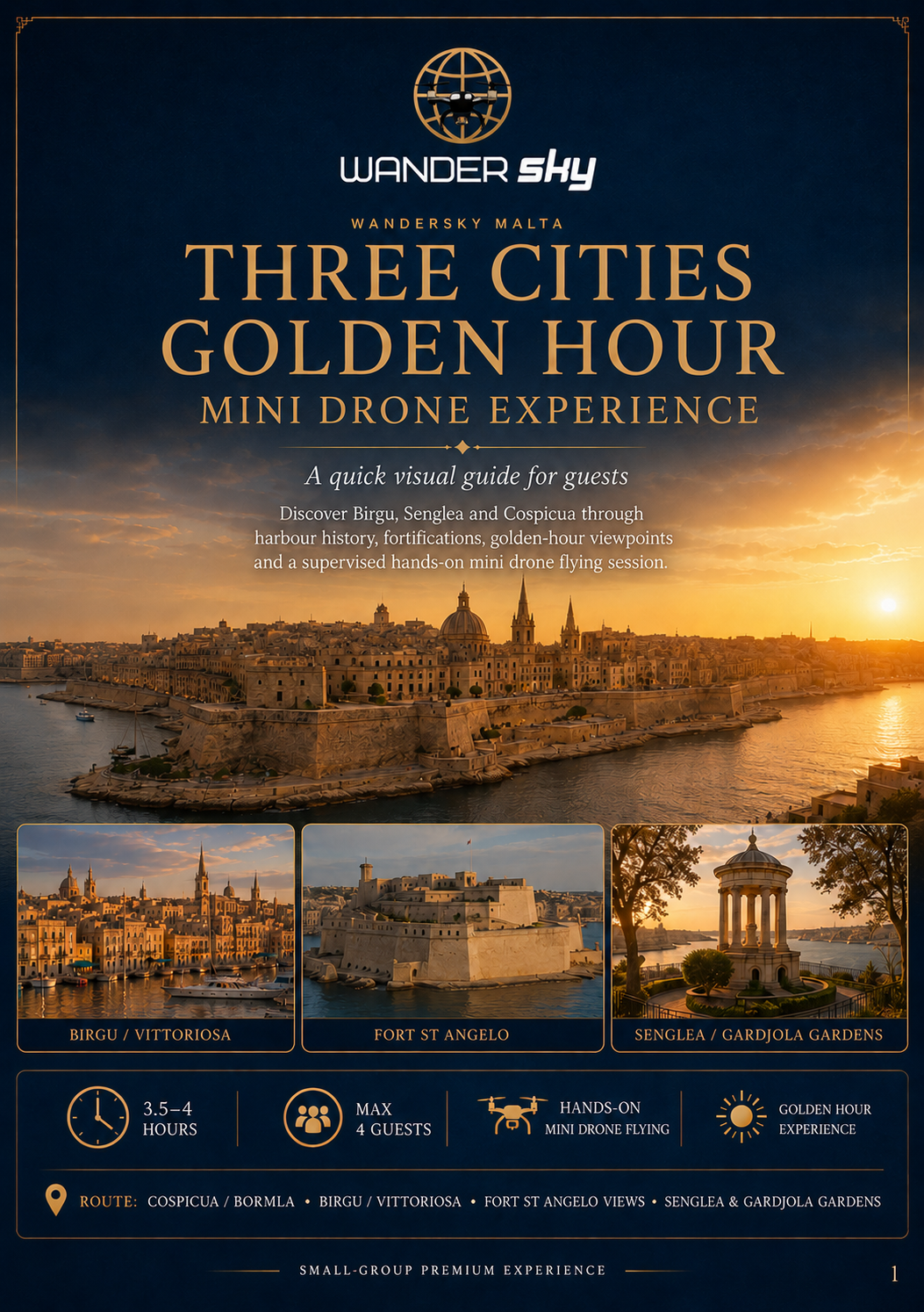Three Cities Golden Hour Mini Drone Experience brochure cover